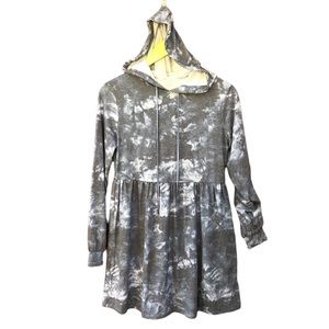 BeBop XS Dress Babydoll Hoodie Tie Dye Blue Gray Casual Pullover Long Sleeve